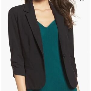 ELIZA J RUCHED SLEEVE NOTCH BLAZER JACKET